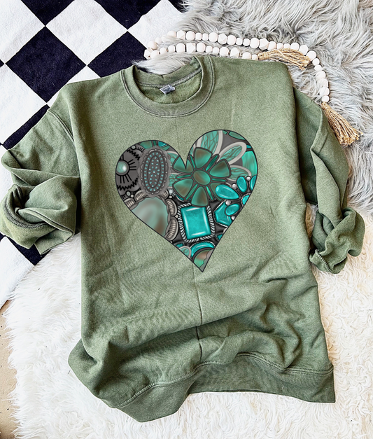 Turquoise Heart Crewneck