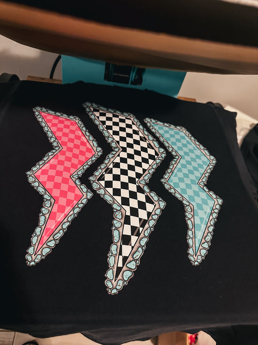 Checkered Lightning Graphic Tee