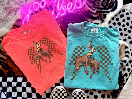 Checkered Bronc Comfort Colors Graphic Tee