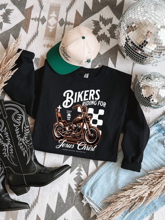 Bikers Riding For Jesus Crewneck