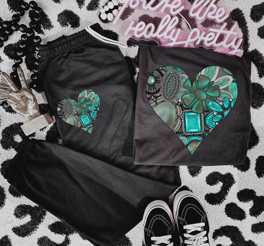 Turquoise Heart Sweat Set