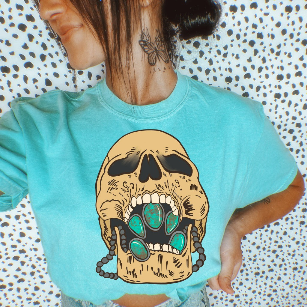 Turquoise Skull Graphic Tee