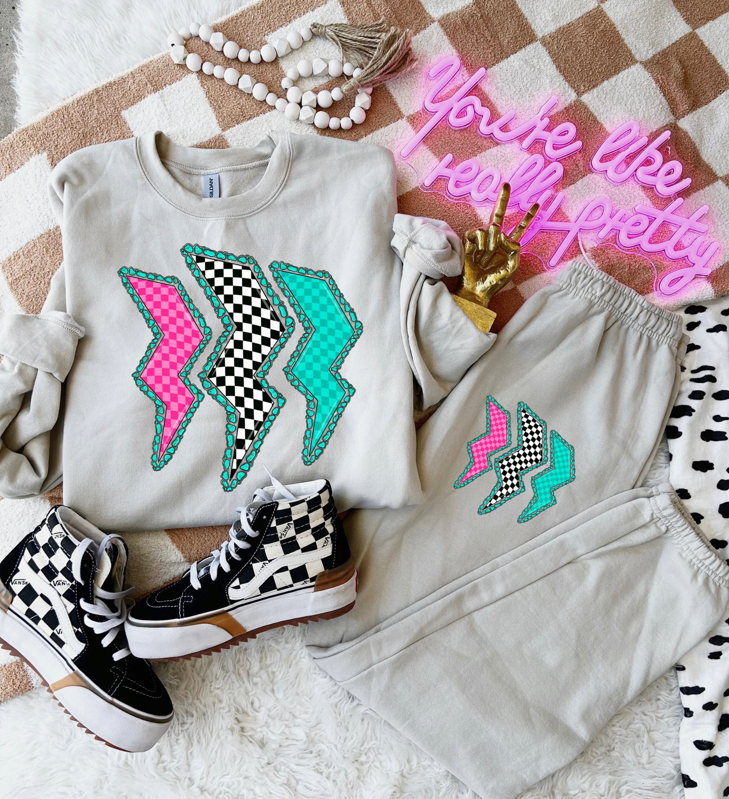 Checkered Lightning  Sweat Set