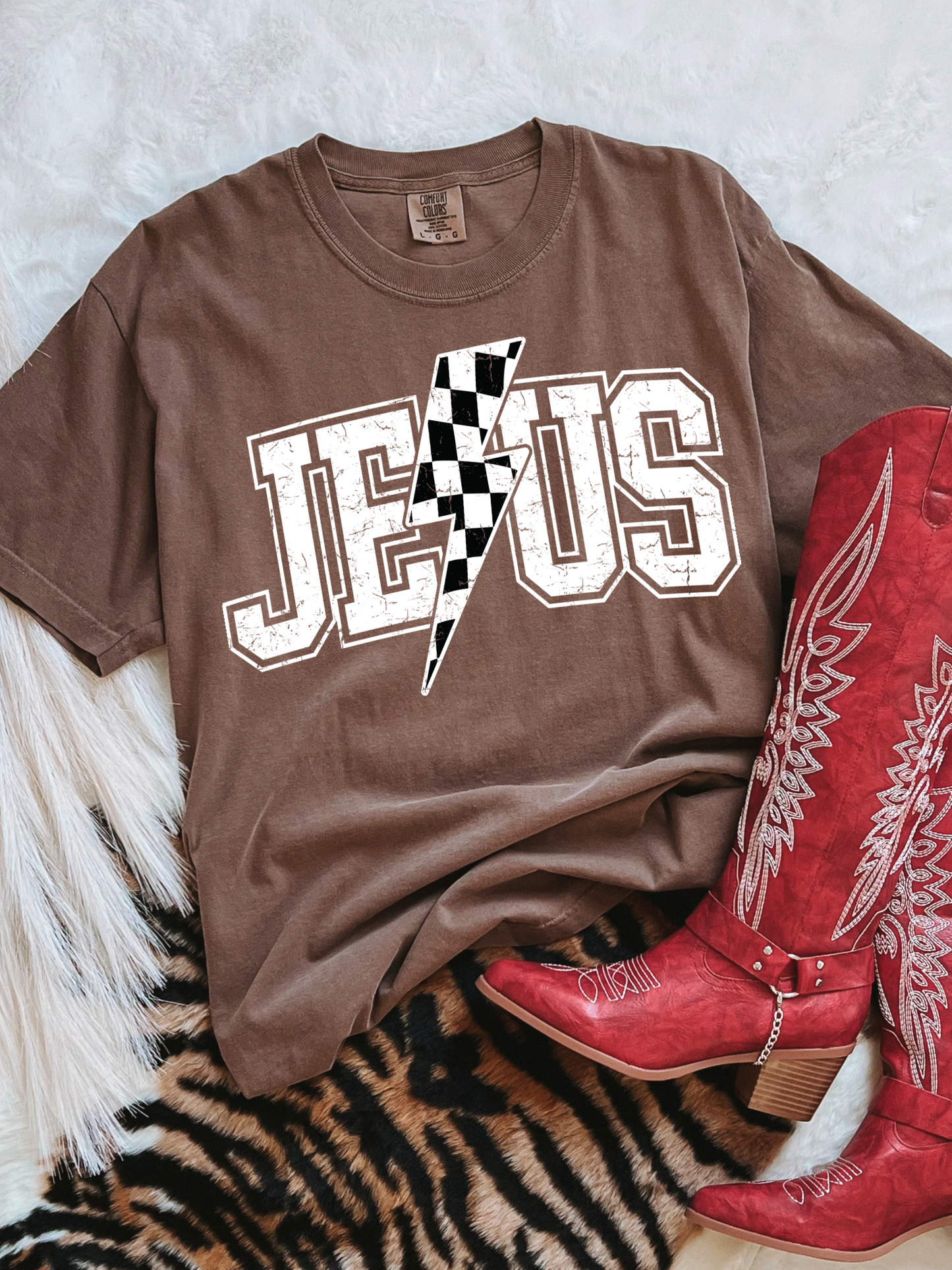 Jesus Checkered Comfort Colors Graphic Tee