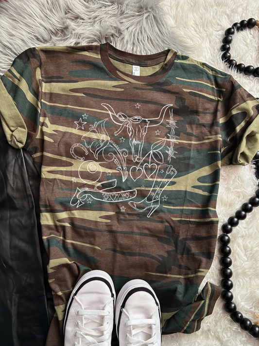 Camo Cowgirl Collage Graphic Tee