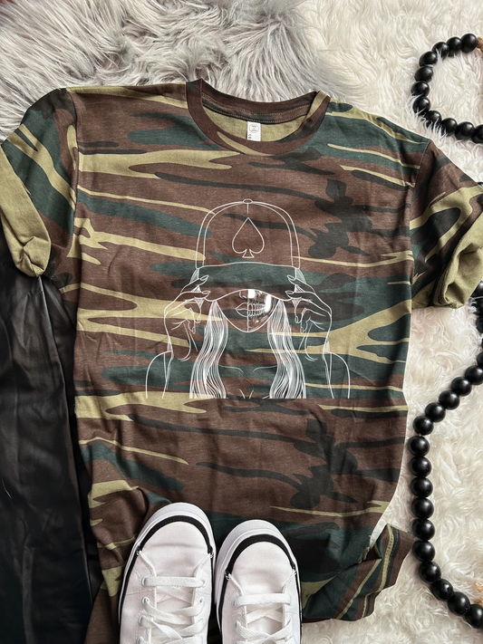 Camo Cowgirl Linework Graphic Tee