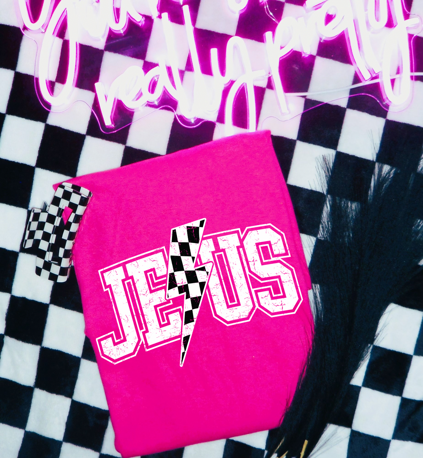 Jesus Checkered Graphic Tee